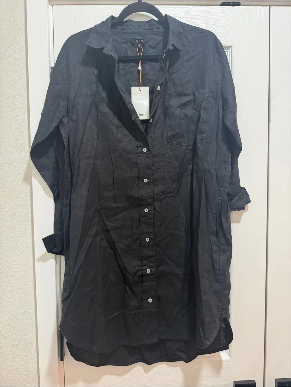 NWT QUINCE 100% European Linen Shirt Dress Black Small
